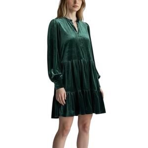 Revolve x 1State Emerald Velvet Tiered Mini Dress - M